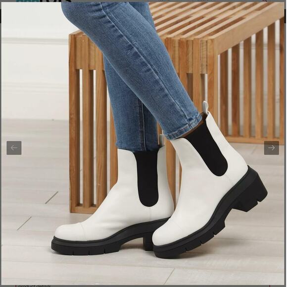 Stuart Weitzman Norah Chelsea Bootie White Size 8.5 C  Leather Platform Lug Sole - Picture 9 of 16